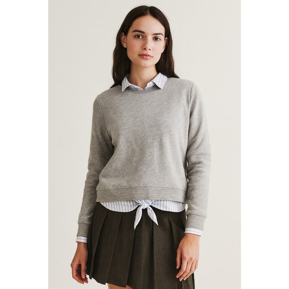 J Crew Top Women Large Gray Sweatshirt Striped Tie Back Preppy Academia Corpcore